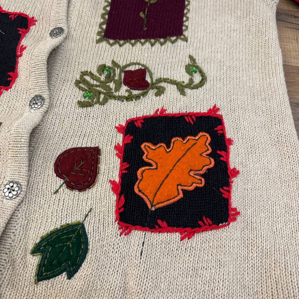 Bobbie Brooks Autumn Fall Seasonal Embroidered Button Front V Neck Vest Vintage - Picture 6 of 9